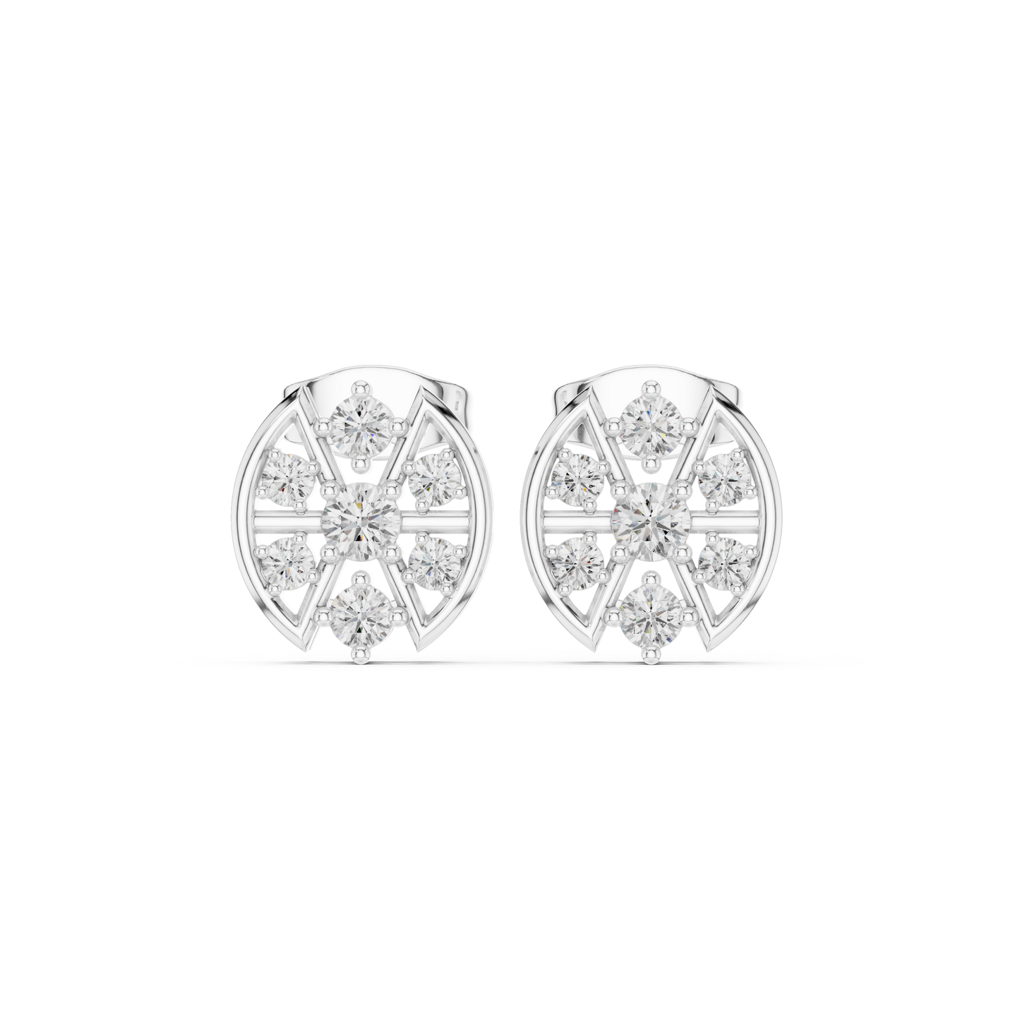 Professional Studio Image Of 14K Gold Diamond Cluster Earrings On Hand Model To Show Size And Scale For US Buyers