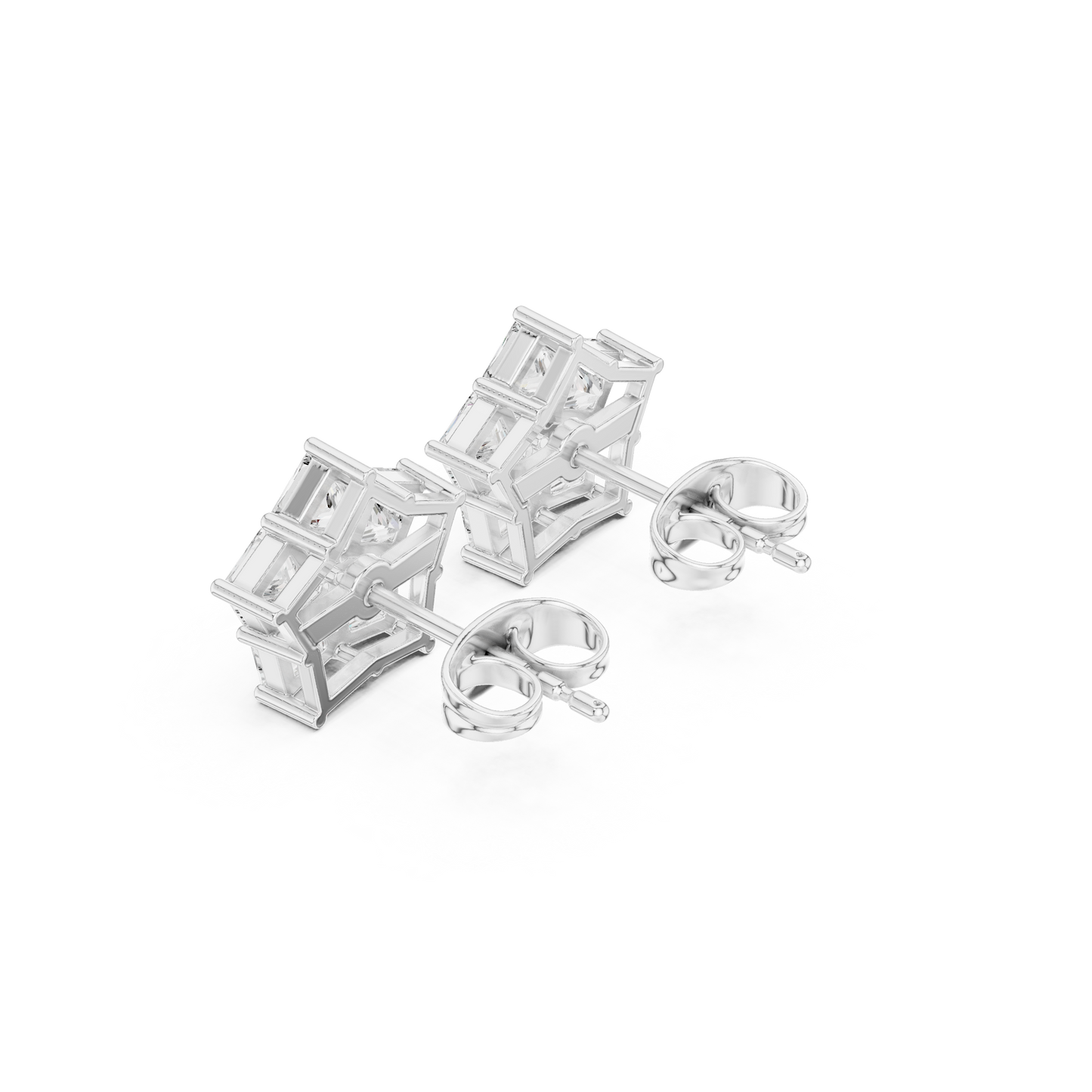 Professional Studio Photography Of 14K Gold Princess Cut Lab Grown Diamond Studs Secure Collet Setting Fine Jewelry Piece