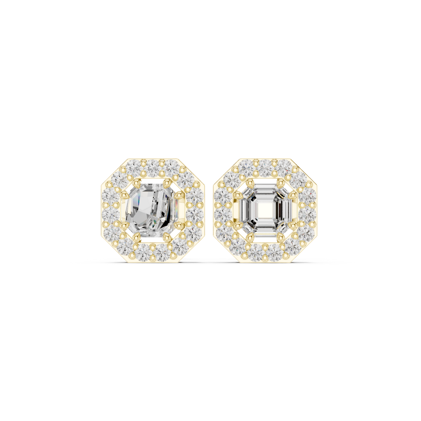 Professional Studio Shot Of 14K Gold Lab Grown Diamond Halo Stud Earrings For Google Images And Pinterest SEO