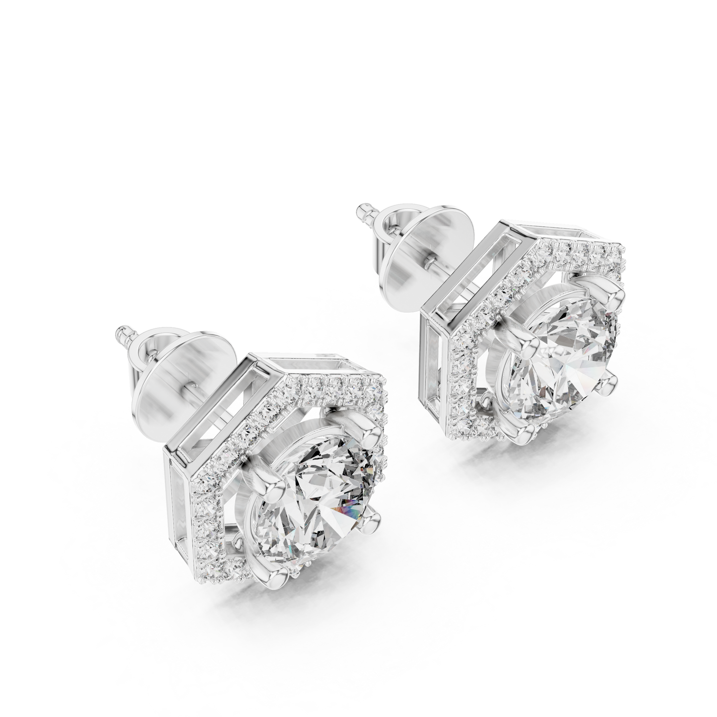 Round Brilliant Diamond Studs Studio Shot