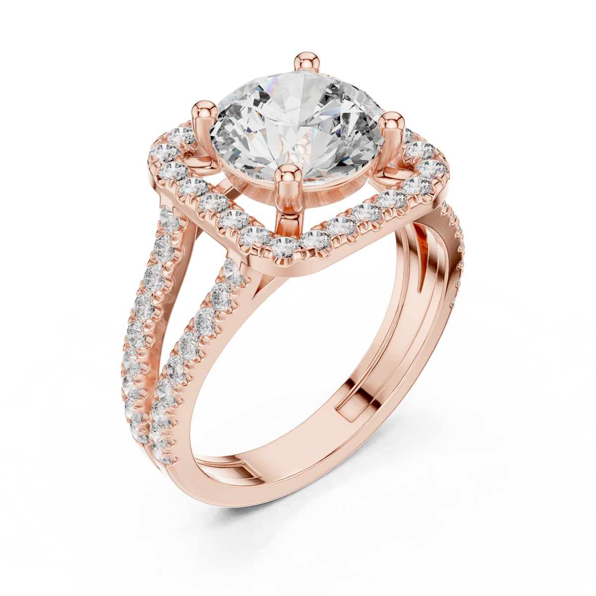 Round Diamond Halo Ring Side Profile Detail