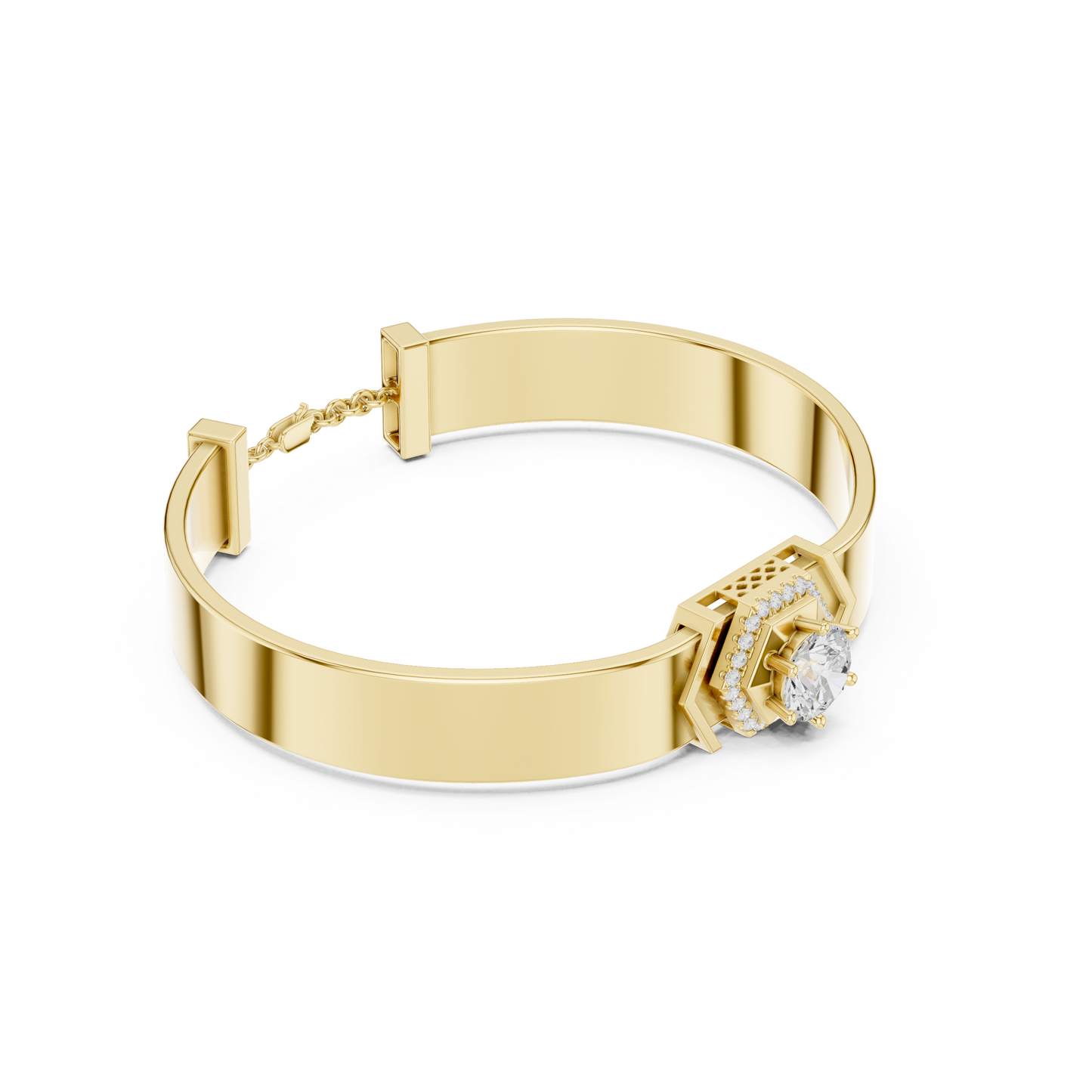 Hex Halo Diamond Bracelet | Bold Gold Cuff Design | Luxury Statement Jewelry For Modern Royals