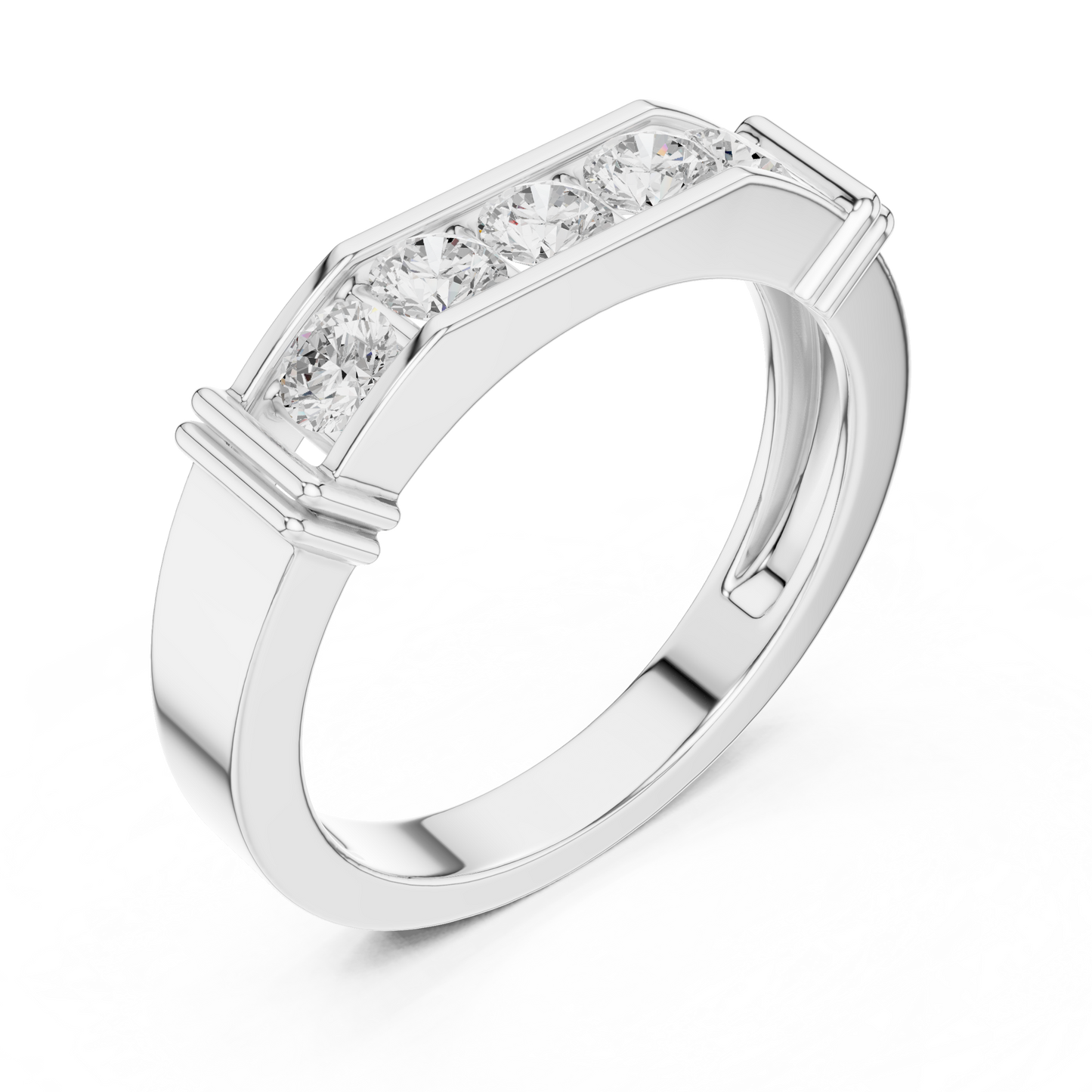 Five Stone Diamond Classic 925 Sterling Silver Band - Luxury Engagement Anniversary Ring