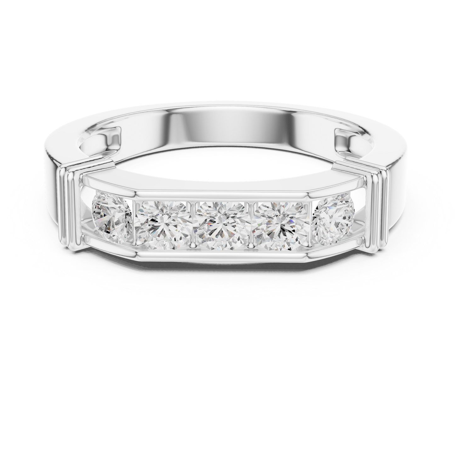 Five Stone Diamond Classic 925 Sterling Silver Band - Luxury Engagement Anniversary Ring