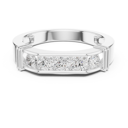 Five Stone Diamond Classic 925 Sterling Silver Band - Luxury Engagement Anniversary Ring