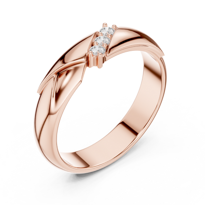 Couple Promise Diamond Ring | Rose White Yellow Gold | Three Stone Modern Wedding Band