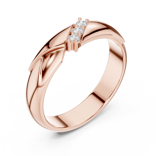 Couple Promise Diamond Ring | Rose White Yellow Gold Plated | Three Stone Modern Wedding Band