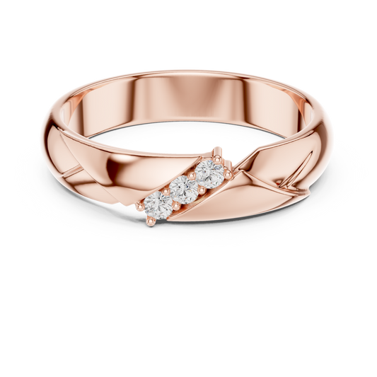 Couple Promise Diamond Ring | Rose White Yellow Gold Plated | Three Stone Modern Wedding Band