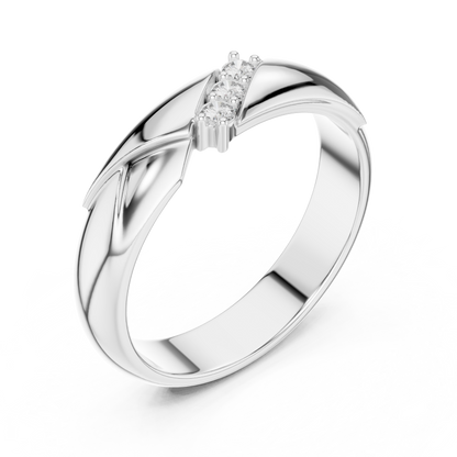 Couple Promise Diamond Ring | Rose White Yellow Gold | Three Stone Modern Wedding Band