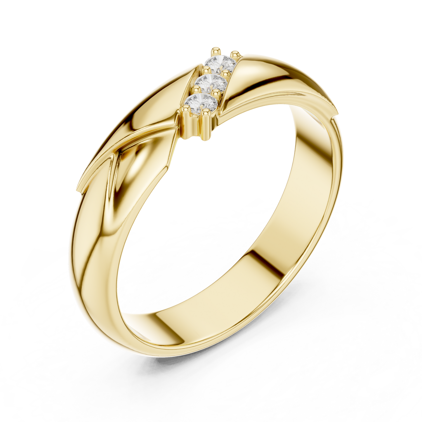 Couple Promise Diamond Ring | Rose White Yellow Gold | Three Stone Modern Wedding Band
