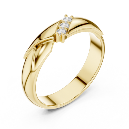 Couple Promise Diamond Ring | Rose White Yellow Gold | Three Stone Modern Wedding Band