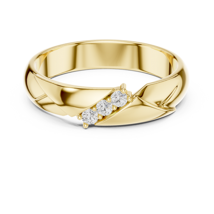 Couple Promise Diamond Ring | Rose White Yellow Gold | Three Stone Modern Wedding Band