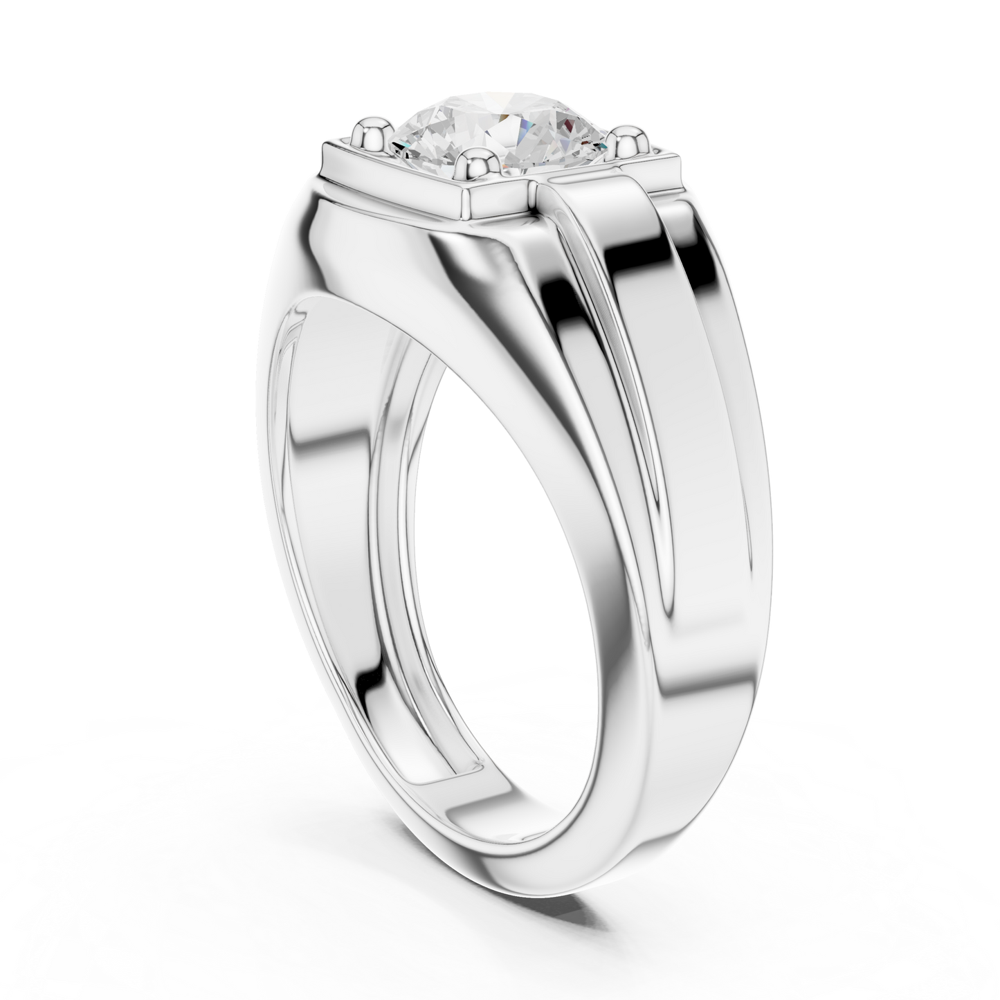 Mens Solitaire Diamond Ring | Modern Statement Engagement Band | Luxury 925 Sterling Silver Promise Jewelry