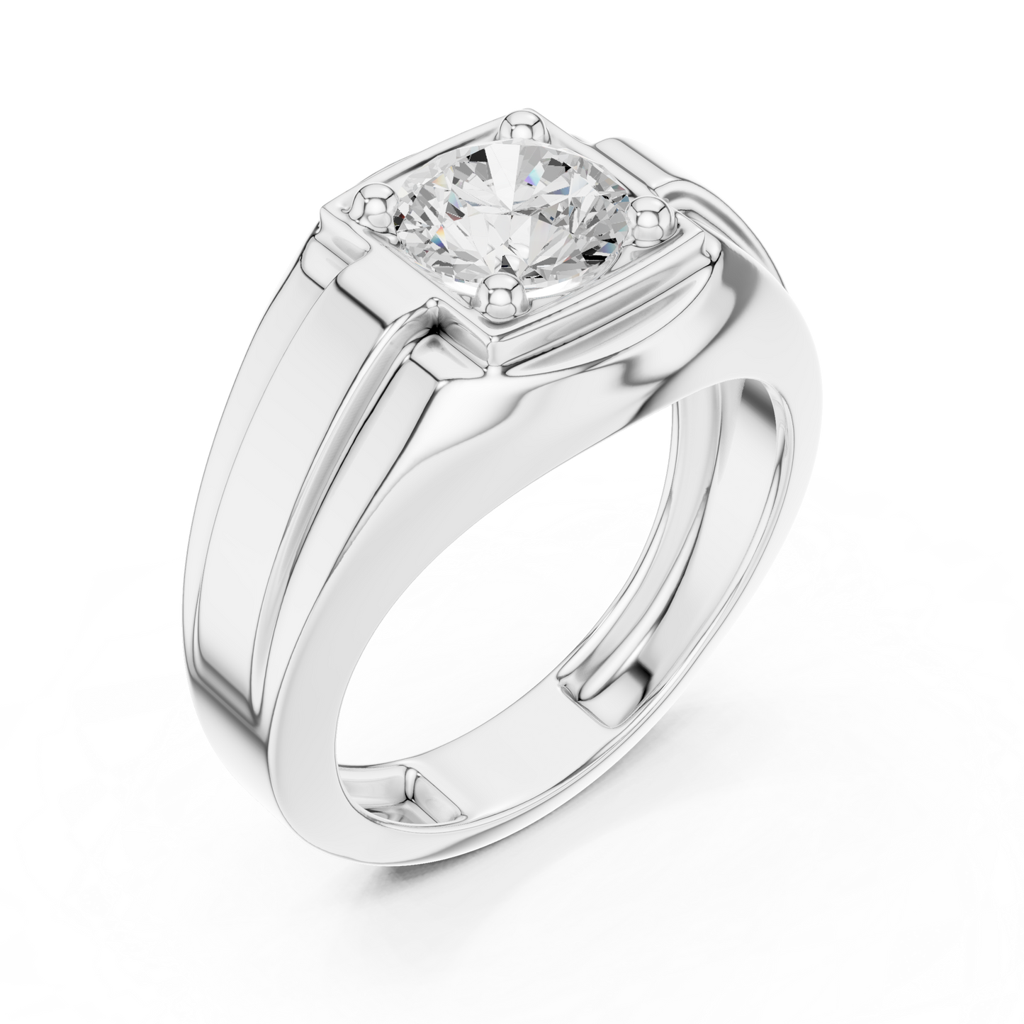 Mens Solitaire Diamond Ring | Modern Statement Engagement Band | Luxury 925 Sterling Silver Promise Jewelry