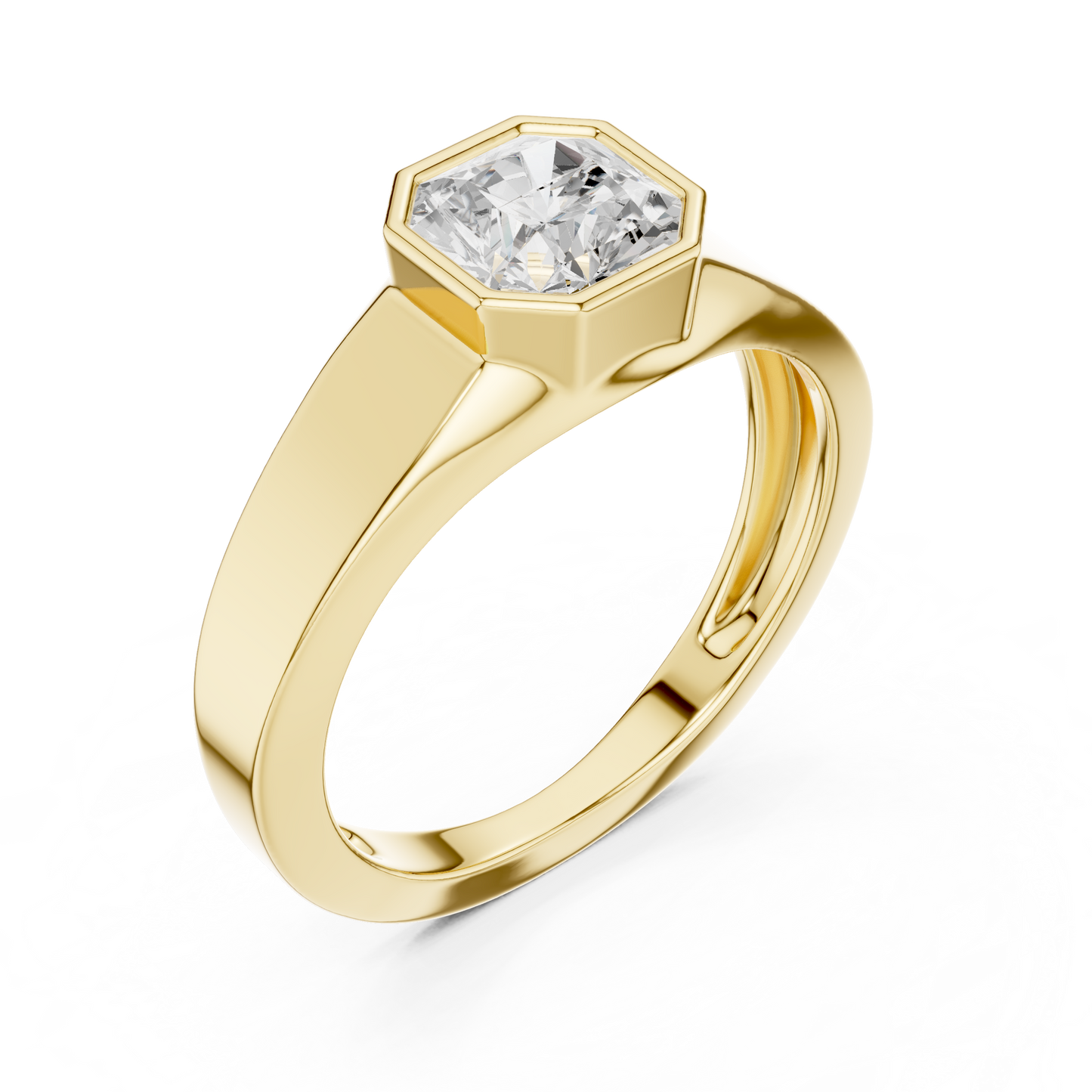 Octagon Bezel Diamond Ring | Modern Statement Solitaire | Luxury Engagement Band Design