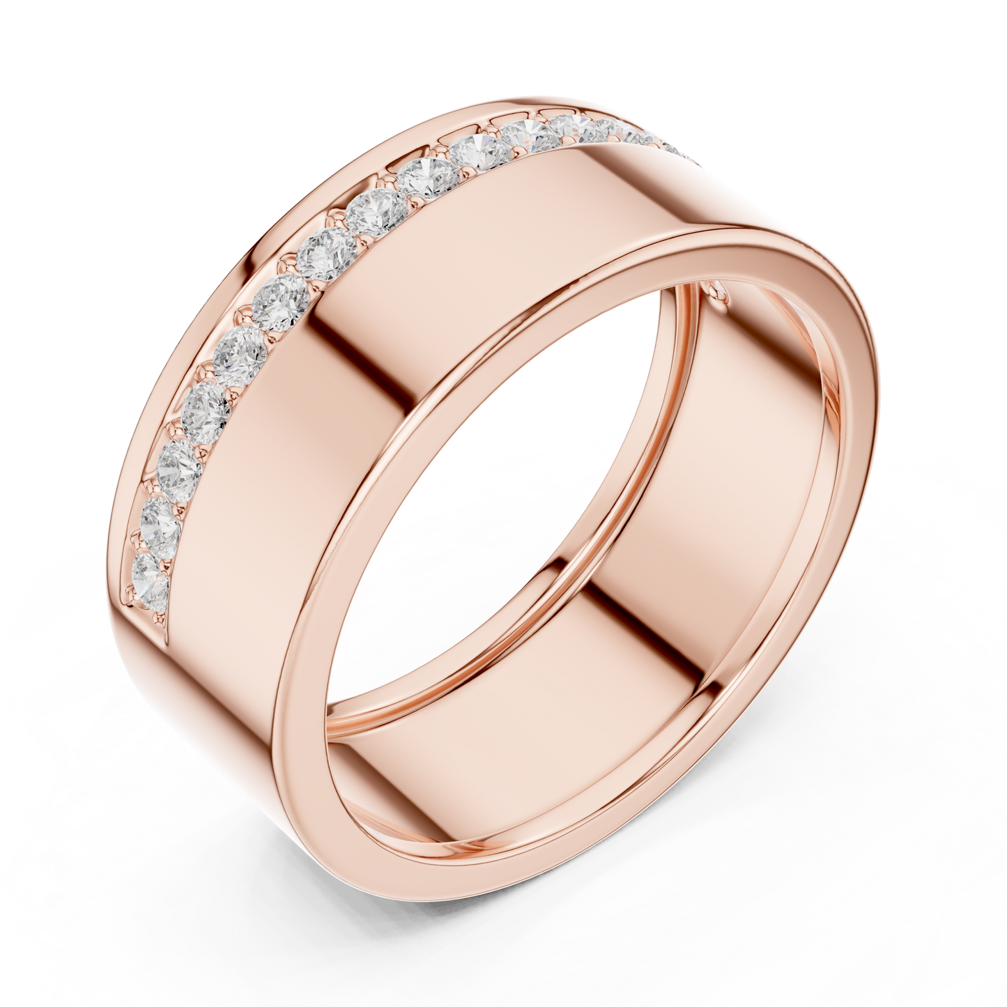 Solid Diamond Wedding Band | Rose Gold White Gold | Mens Timeless Wealth Commitment Ring