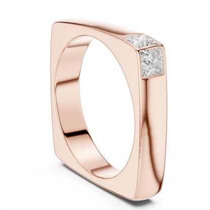 Geometric Square Gold Ring - Princess Cut Diamond - Modern Luxury Band For Him