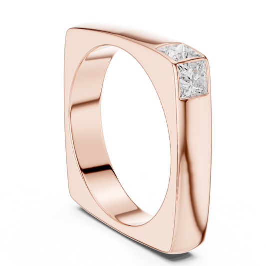 Geometric Square 925 Sterling Silver Ring - Princess Cut Diamond - Modern Luxury Band For Him