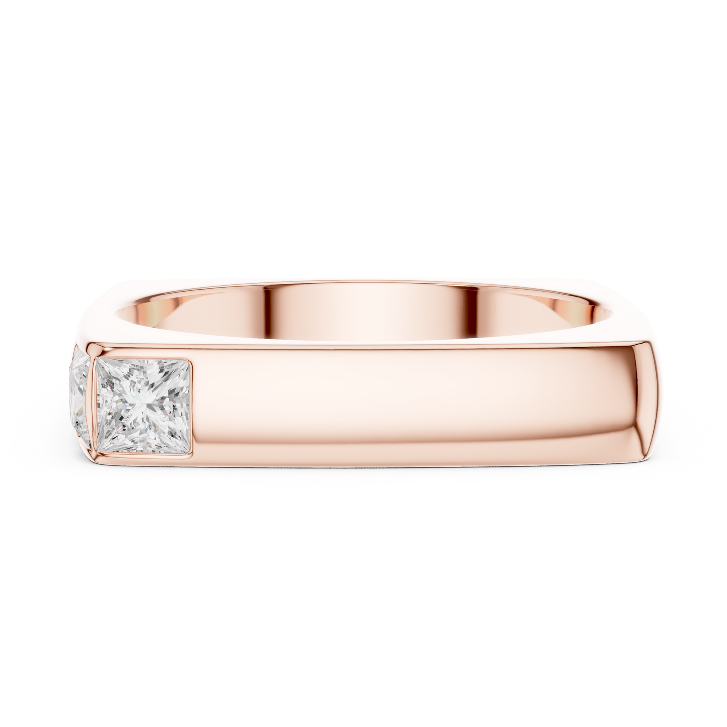 Geometric Square Gold Ring - Princess Cut Diamond - Modern Luxury Band For Him