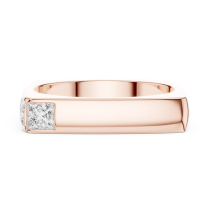 Geometric Square Gold Ring - Princess Cut Diamond - Modern Luxury Band For Him