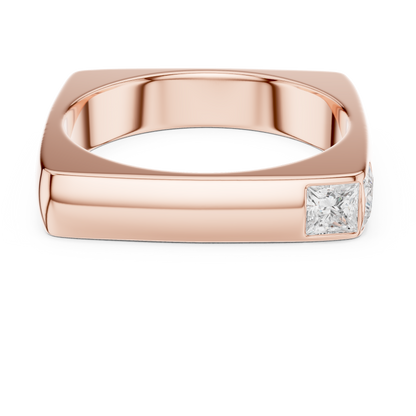 Geometric Square Gold Ring - Princess Cut Diamond - Modern Luxury Band For Him