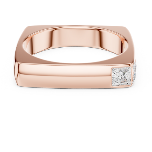 Geometric Square Gold Ring - Princess Cut Diamond - Modern Luxury Band For Him