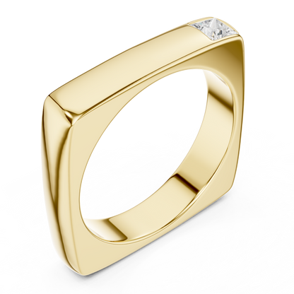 Geometric Square Gold Ring - Princess Cut Diamond - Modern Luxury Band For Him