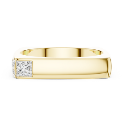 Geometric Square Gold Ring - Princess Cut Diamond - Modern Luxury Band For Him