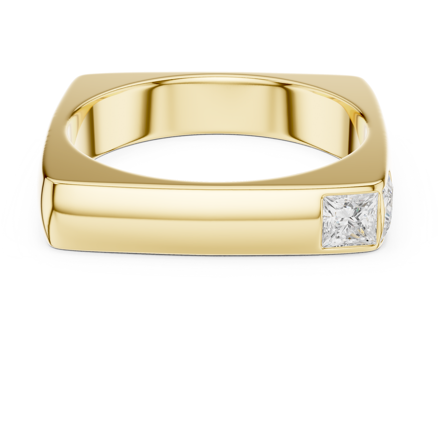 Geometric Square Gold Ring - Princess Cut Diamond - Modern Luxury Band For Him