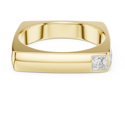 Geometric Square Gold Ring - Princess Cut Diamond - Modern Luxury Band For Him