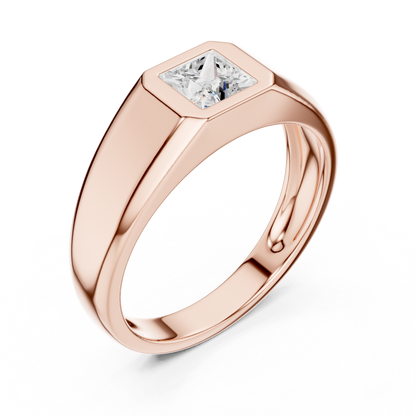 Bezel Princess Diamond | Heirloom Mens Signet | 925 Sterling Silver Power Ring