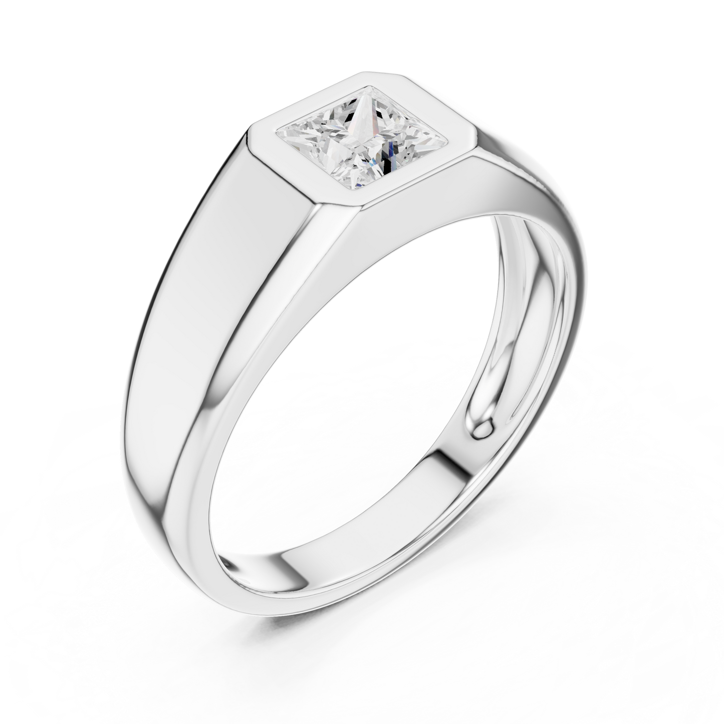 Bezel Princess Diamond | Heirloom Mens Signet | 925 Sterling Silver Power Ring