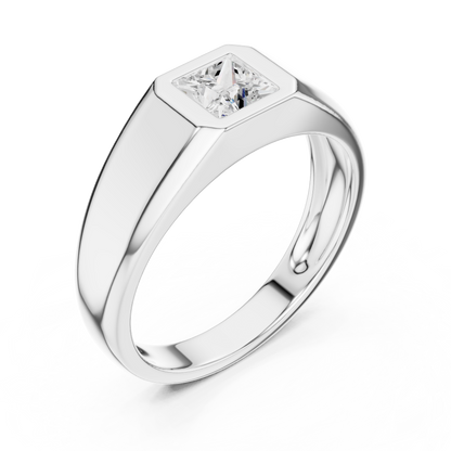 Bezel Princess Diamond | Heirloom Mens Signet | 925 Sterling Silver Power Ring
