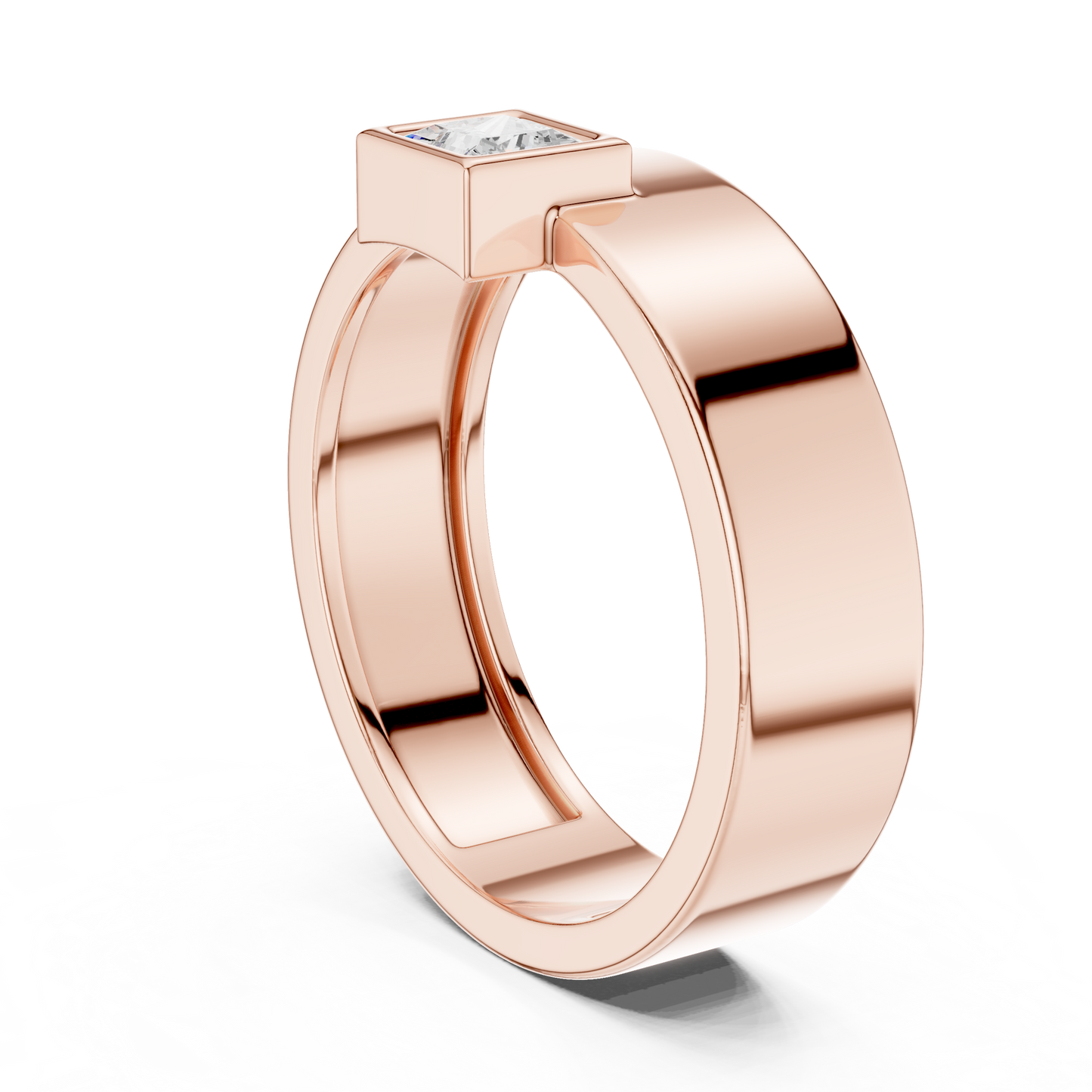 Princess Cut Diamond Ring - Minimalist Wide Band -  Luxury Engagement Wedding Jewelry