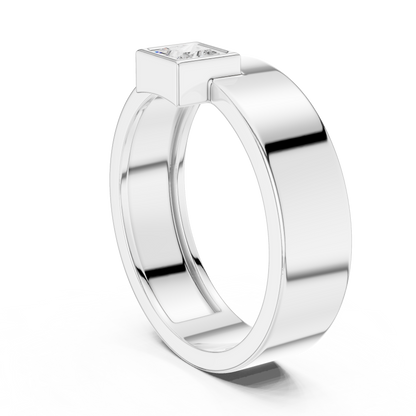 Princess Cut Diamond Ring - Minimalist Wide Band -  Luxury Engagement Wedding Jewelry