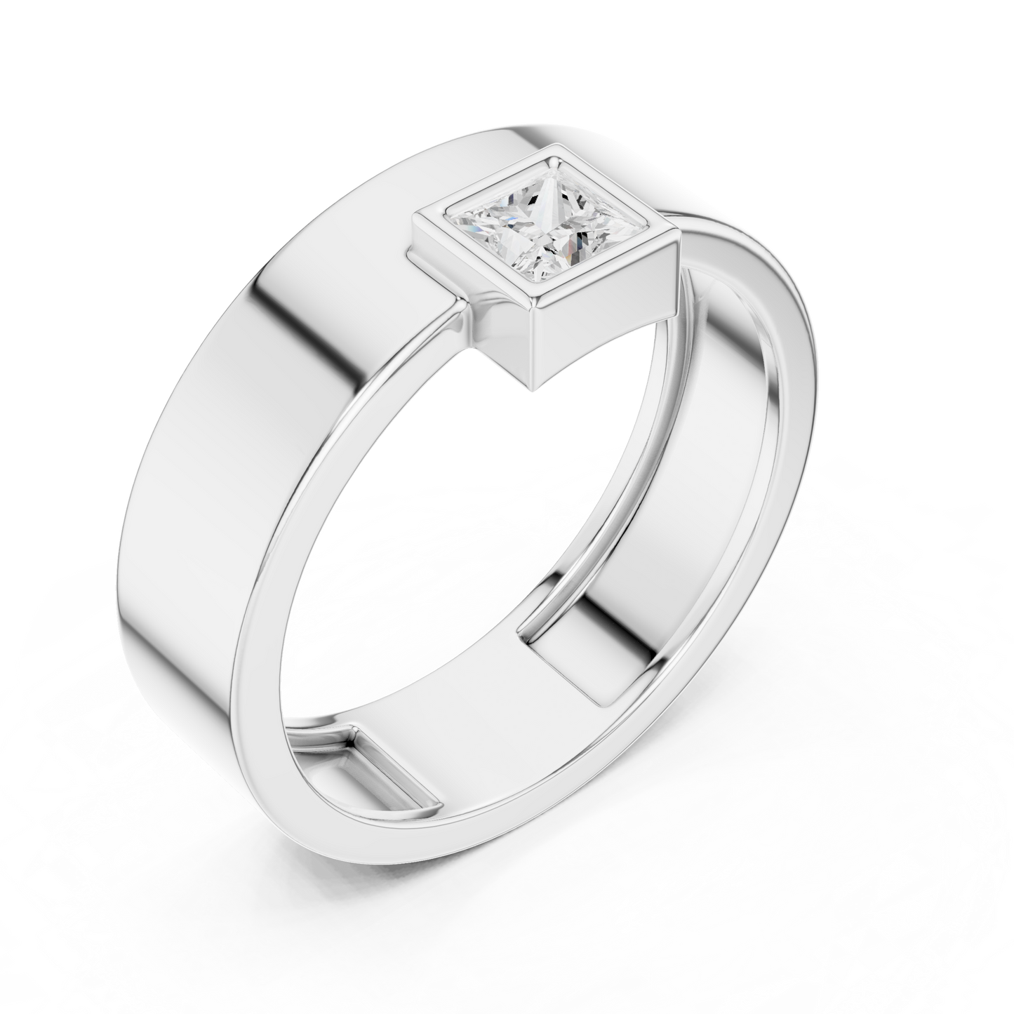 Princess Cut Diamond Ring - Minimalist Wide Band -  Luxury Engagement Wedding Jewelry