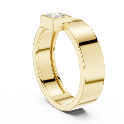 Princess Cut Diamond Ring - Minimalist Wide Band -  Luxury Engagement Wedding Jewelry