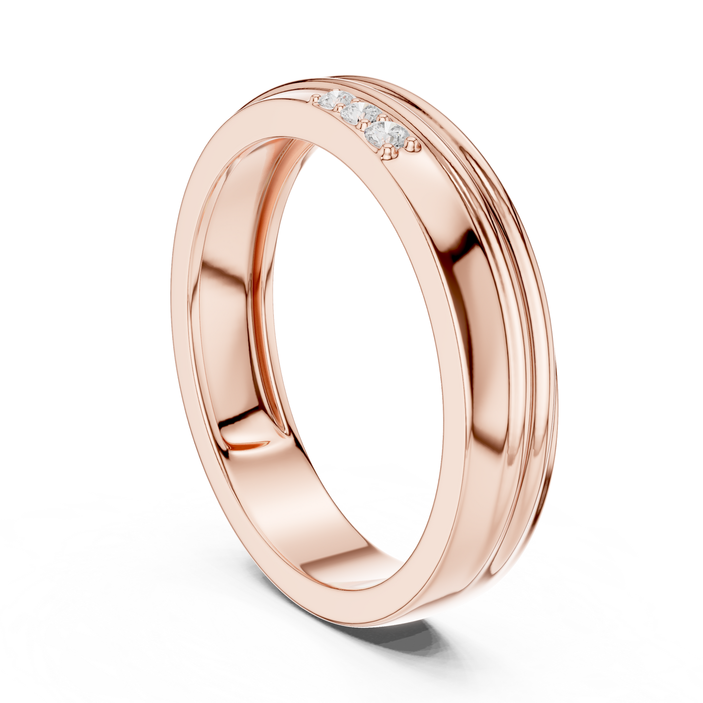 Statement Diamond Band | Designer Wedding Ring | Bold Groove Triple Stone Finish