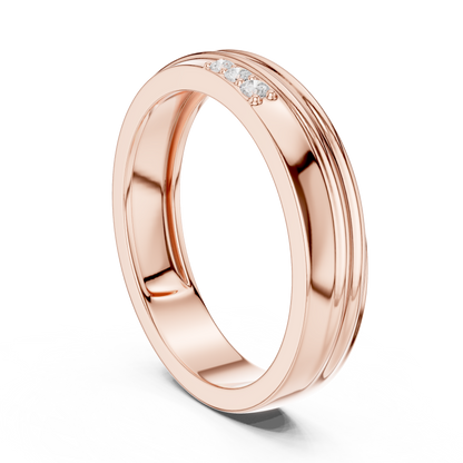 Statement Diamond Band | Designer Wedding Ring | Bold Groove Triple Stone Finish