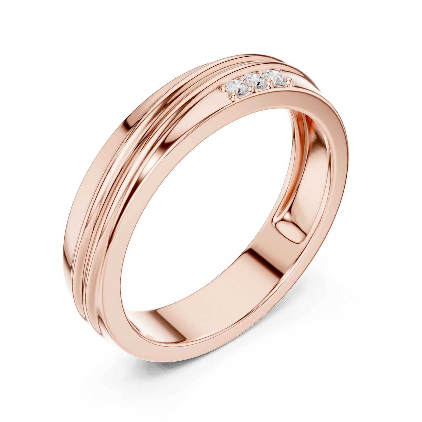 Statement Diamond Band | Designer Wedding Ring | Bold Groove Triple Stone Finish