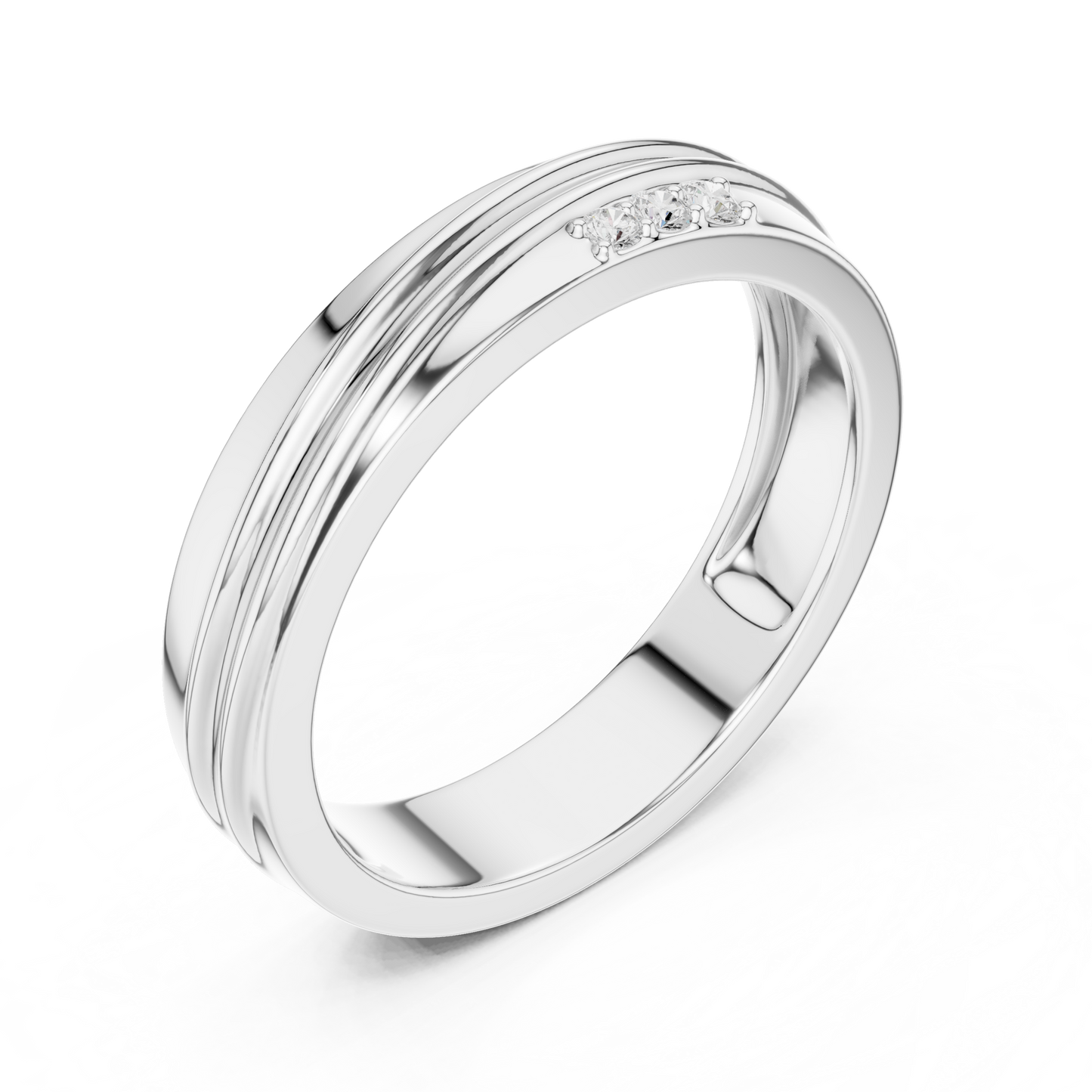 Statement Diamond Band | Designer Wedding Ring | Bold Groove Triple Stone Finish