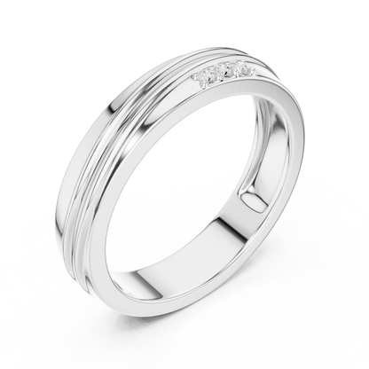 Statement Diamond Band | Designer Wedding Ring | Bold Groove Triple Stone Finish