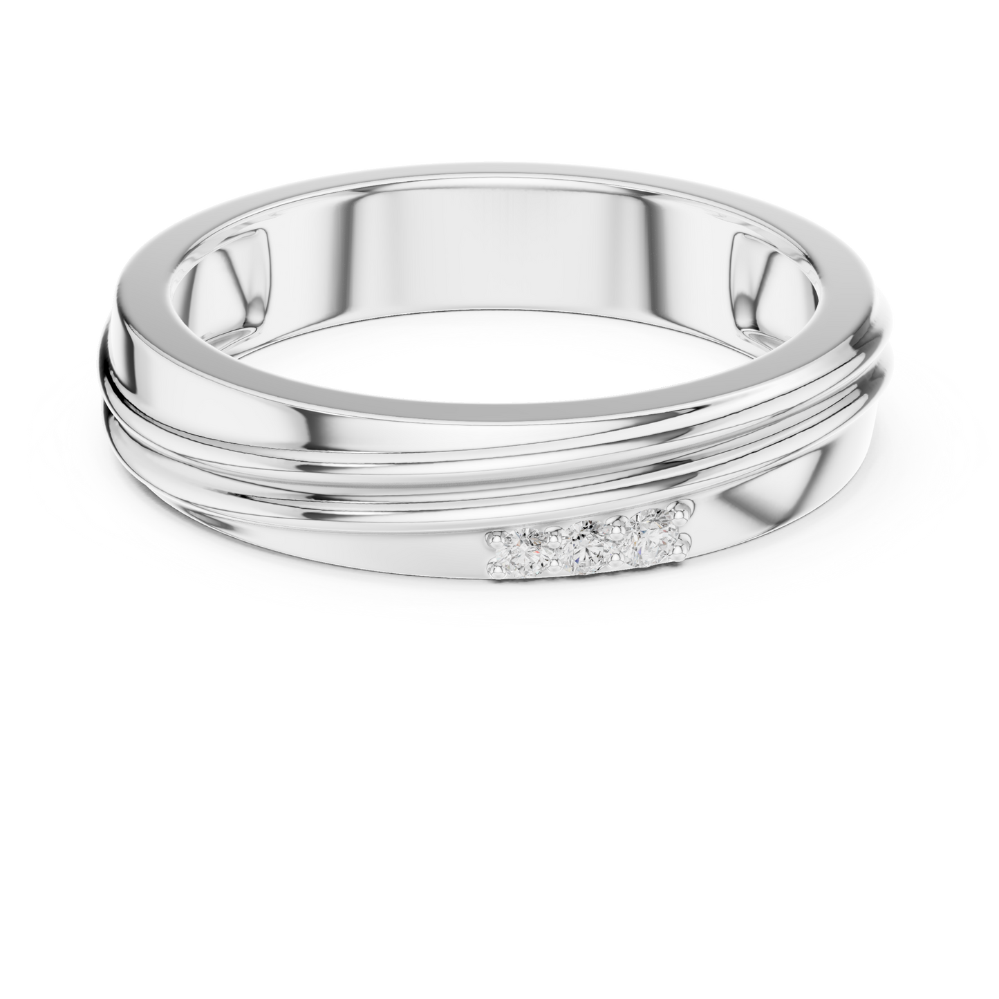 Statement Diamond Band | Designer Wedding Ring | Bold Groove Triple Stone Finish