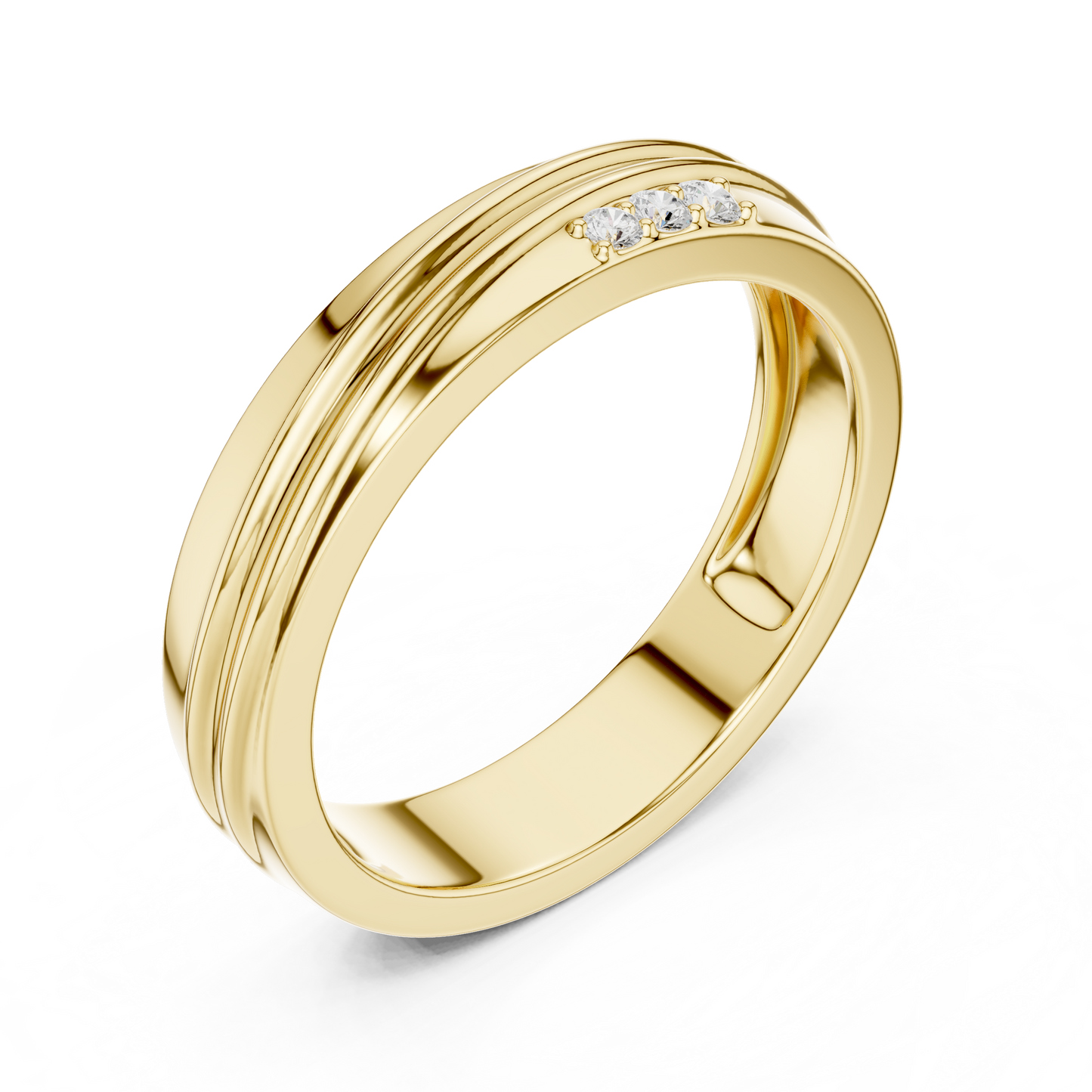 Statement Diamond Band | Designer Wedding Ring | Bold Groove Triple Stone Finish
