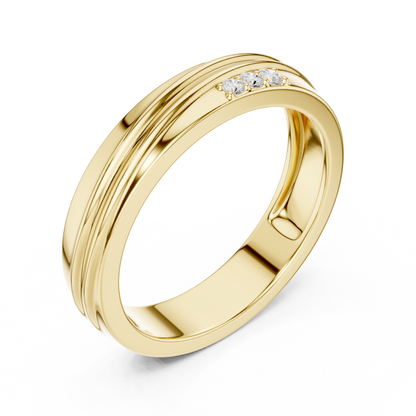 Statement Diamond Band | Designer Wedding Ring | Bold Groove Triple Stone Finish