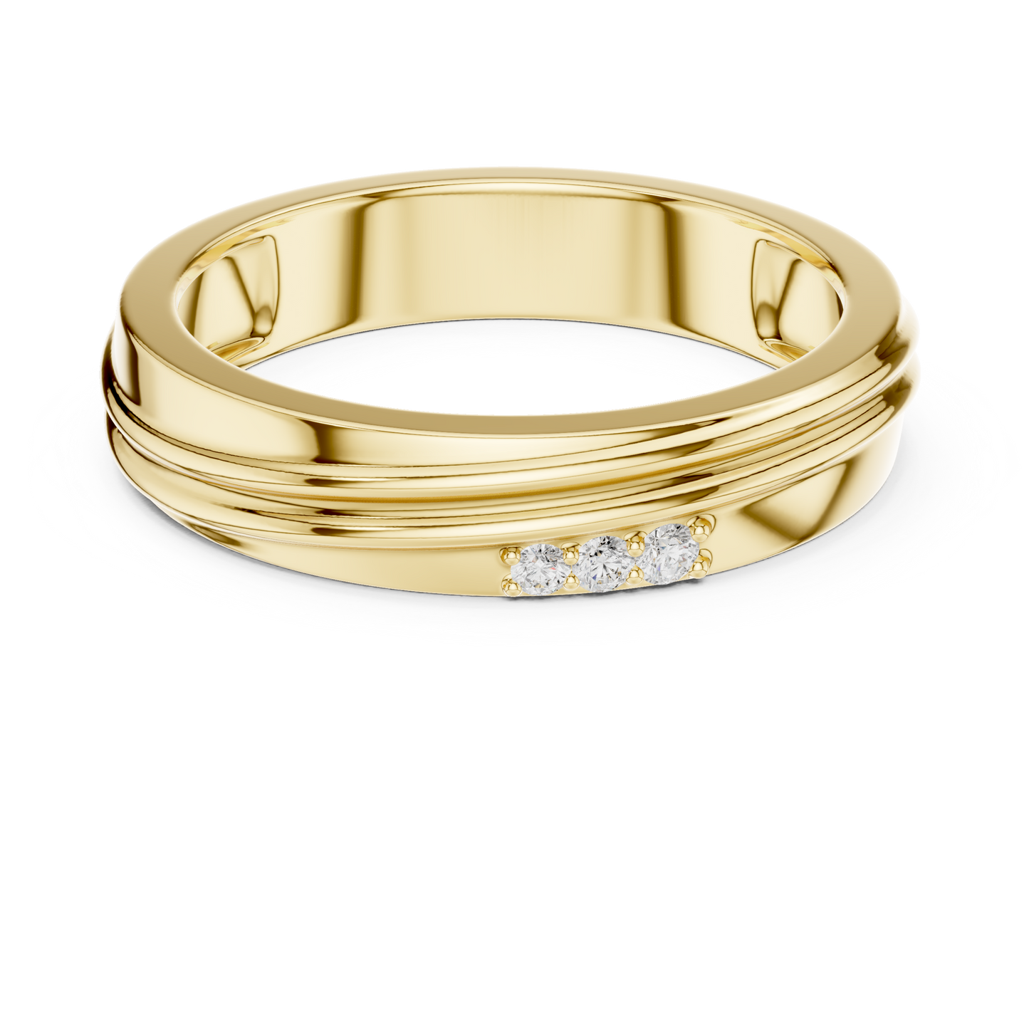 Statement Diamond Band | Designer Wedding Ring | Bold Groove Triple Stone Finish