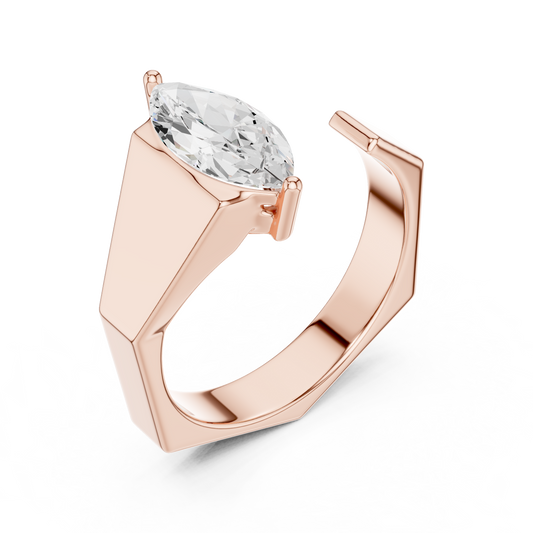 Mens Marquise Solitaire Ring | Open Cuff Statement Design | Luxury Diamond Engagement Band