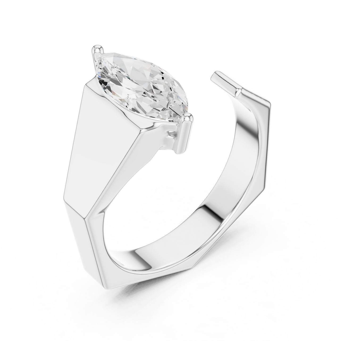 Mens Marquise Solitaire Ring | Open Cuff Statement Design | Luxury Diamond Engagement Band