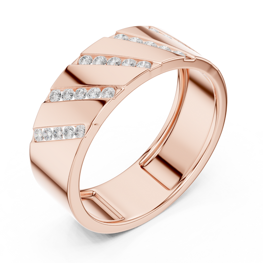 Men’s Luxury Band | Diamond Signet Ring | Diagonal Channel Silver Wedding Jewelry