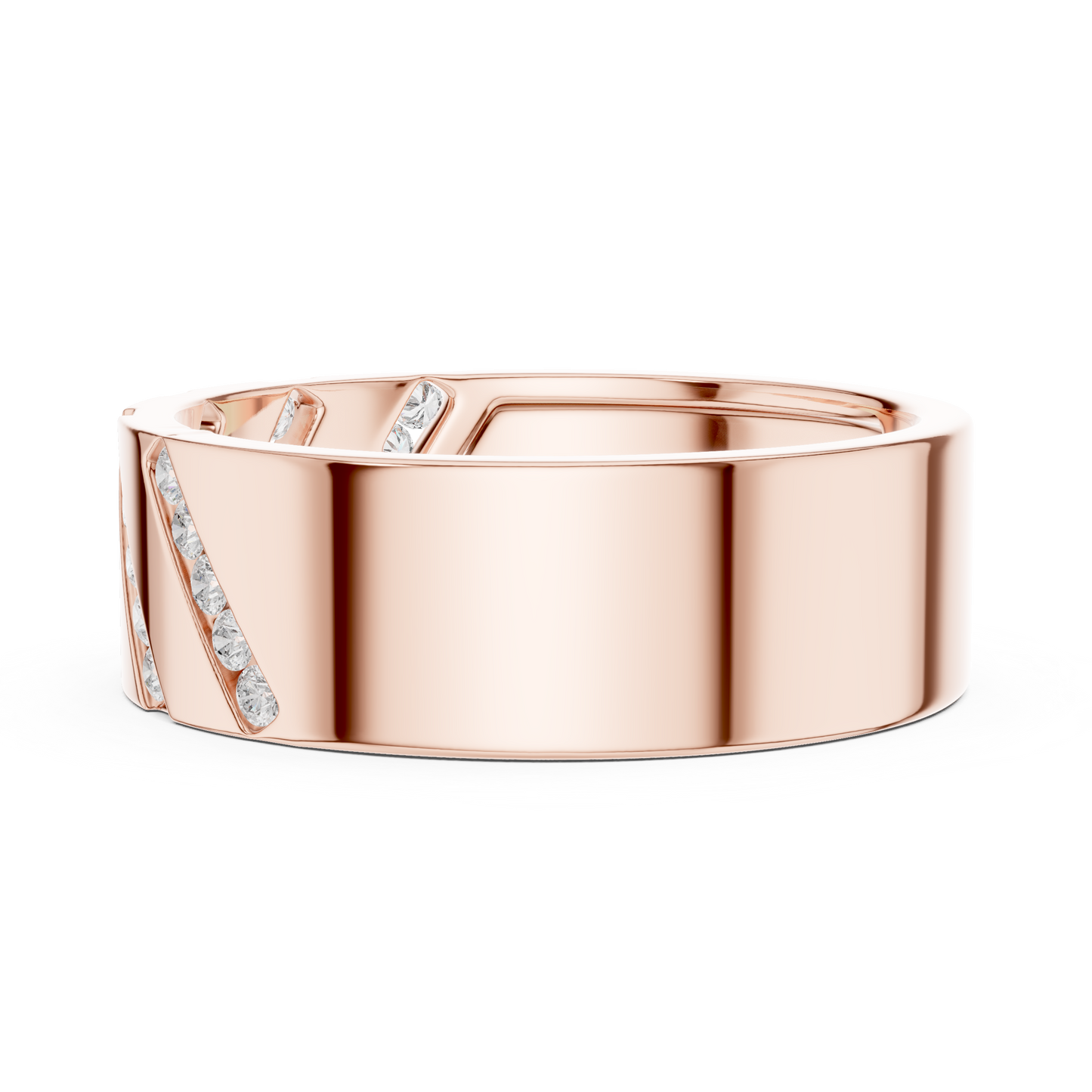 Men’s Luxury Band | Diamond Signet Ring | Diagonal Channel Gold Wedding Jewelry